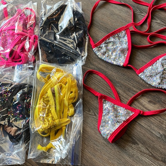 Lot of 9 bikinis rainbow sequin bikini stripper new outfit clubwear club thong - Picture 2 of 3